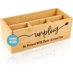 Bamboo Wood Phone Box – Unplug from Phones, Tablets, and Electronics for Study, Meetings, and Family Time, Phone Holder Organizer with Charging Holes, Farmhouse Style, Holds Up to 18 Phones-Black in Kuwait