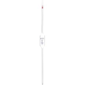 EISCO Bulb Form Pipette, 50ml - Class B, Tolerance ±0.100 - Blue Graduations - Color Code, Red - Borosilicate Glass in Kuwait
