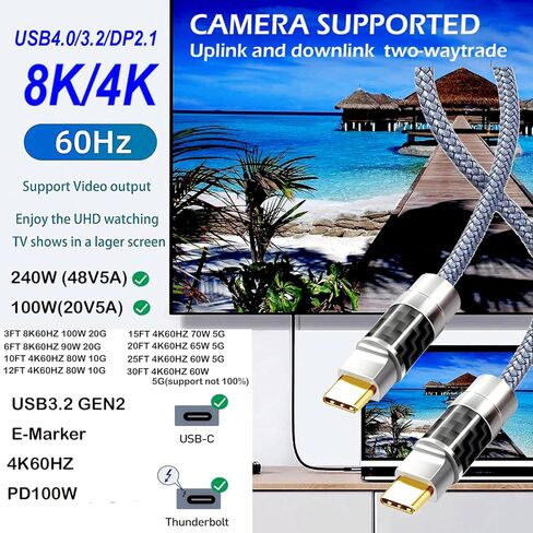 نوع USB من النوع C إلى C Cable 30ft ، 4K60Hz Gen2x2 (بيانات USB2.0) ، النوع C إخراج الفيديو من USB3.2/ USB4 in Kuwait