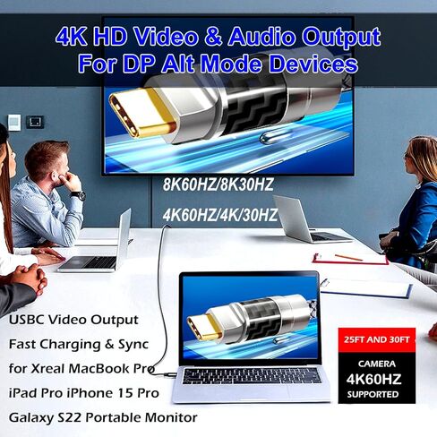 نوع USB من النوع C إلى C Cable 30ft ، 4K60Hz Gen2x2 (بيانات USB2.0) ، النوع C إخراج الفيديو من USB3.2/ USB4 in Kuwait