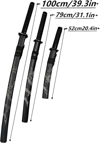 Samurai Sword مجموعة 3 قطع-1095 عالية من الصلب الكربوني-39 "31" 20 "شفرات-كاتانا الزخرفية مع الحامل-الغش الأسود المحفور in Kuwait