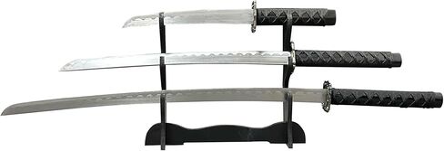 Samurai Sword مجموعة 3 قطع-1095 عالية من الصلب الكربوني-39 "31" 20 "شفرات-كاتانا الزخرفية مع الحامل-الغش الأسود المحفور in Kuwait
