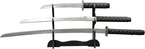 Samurai Sword مجموعة 3 قطع-1095 عالية من الصلب الكربوني-39 "31" 20 "شفرات-كاتانا الزخرفية مع الحامل-الغش الأسود المحفور in Kuwait