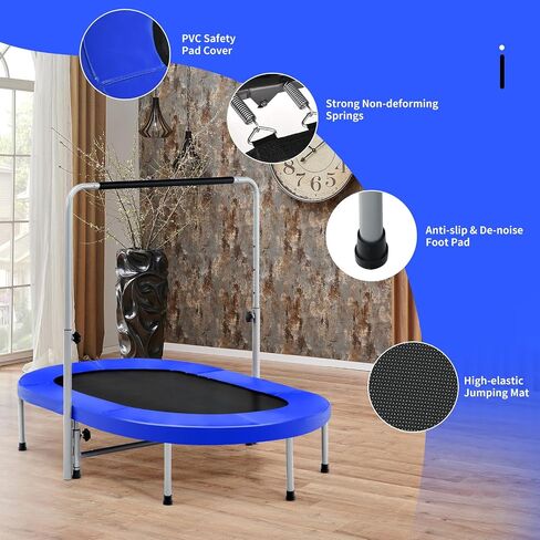 Trampoline Gymax Trampoline للبالغين ، 60 "طي القابلة للطي Trampoline داخلي مع مقبض قابل للتعديل من مستوى 5 مستويات ، وسادات غير قابلة للانزلاق ، تجميع سهلة لتمرين اللياقة البدنية ، Max Load 330 رطلاً in Kuwait