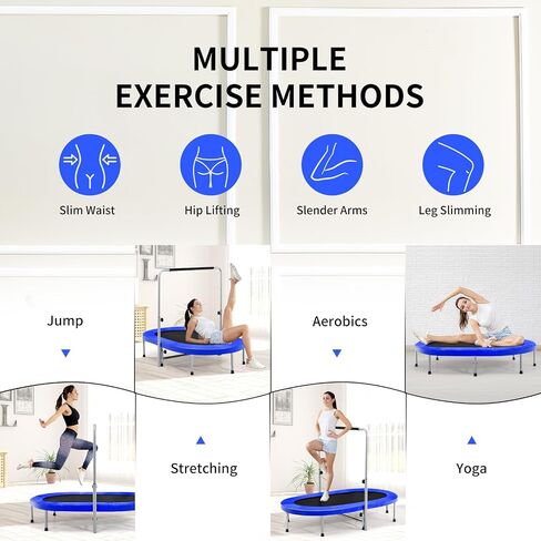 Trampoline Gymax Trampoline للبالغين ، 60 "طي القابلة للطي Trampoline داخلي مع مقبض قابل للتعديل من مستوى 5 مستويات ، وسادات غير قابلة للانزلاق ، تجميع سهلة لتمرين اللياقة البدنية ، Max Load 330 رطلاً in Kuwait