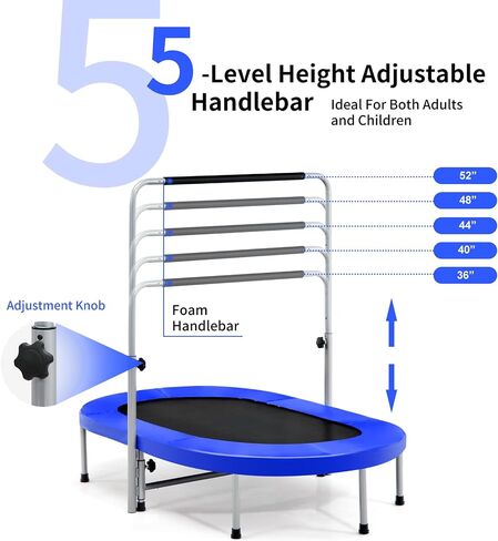 Trampoline Gymax Trampoline للبالغين ، 60 "طي القابلة للطي Trampoline داخلي مع مقبض قابل للتعديل من مستوى 5 مستويات ، وسادات غير قابلة للانزلاق ، تجميع سهلة لتمرين اللياقة البدنية ، Max Load 330 رطلاً in Kuwait