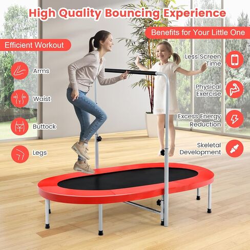 Trampoline Gymax Trampoline للبالغين ، 60 "طي القابلة للطي Trampoline داخلي مع مقبض قابل للتعديل من مستوى 5 مستويات ، وسادات غير قابلة للانزلاق ، تجميع سهلة لتمرين اللياقة البدنية ، Max Load 330 رطلاً in Kuwait