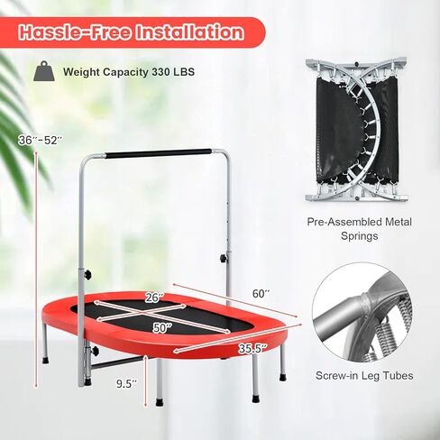 Trampoline Gymax Trampoline للبالغين ، 60 "طي القابلة للطي Trampoline داخلي مع مقبض قابل للتعديل من مستوى 5 مستويات ، وسادات غير قابلة للانزلاق ، تجميع سهلة لتمرين اللياقة البدنية ، Max Load 330 رطلاً in Kuwait