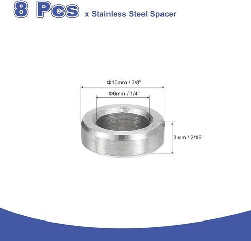 uxcell 8Pcs 304 Stainless Steel Spacer 5/8" OD x 1/2" ID x 1/2" Length(16x12x13mm) Screw Standoff Bushing Plain Finish Unthreaded Round Metal Spacer for M3 Screws Bolts and Rods, Silver in Kuwait