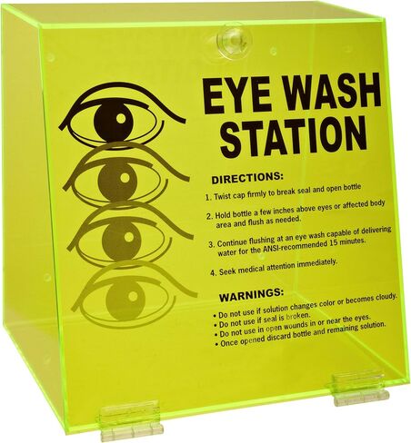Brady PD997E 10" Height, 10-1/4" Width, 7" Depth, Acrylic, Black On Fluorescent Green Color Double Bottle Eye Wash Station in Saudi Arabia