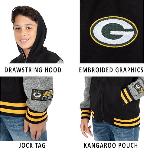 Ultra Game Youth NFL الرسمي Super Super Full zip zip varsity hoodie sweatshirt in Kuwait