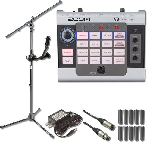 Zoom V3 Multi-Effects Vocal Processor with HRM-11 Handy Recorder Mount, Euro Boom Microphone Stand, AD-16 9V 500mA Power Supply and 10x AA Batteries in Saudi Arabia