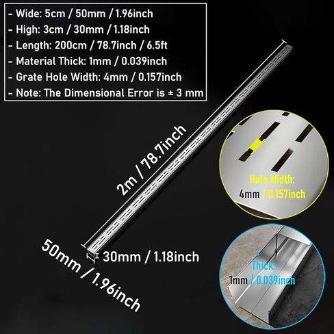 1pc استنزاف قناة الفولاذ المقاوم للصدأ مع صر - 2M/78.7in Garden Yard Patio Dripiage System (W7XH3CMXL200cm) in Kuwait