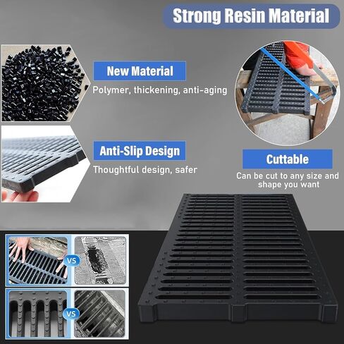 1pc Resin Drainage Grate Cover for Garden, Driveway & Playground - Rustproof, Easy to Install, Customizable(25cmx50cmx3cm) in Kuwait