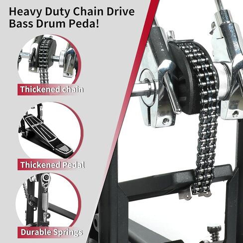 Double Bass Drum Pedals, Len and widen Bass drum pedal, Double Chain Drum Step on Hammer for Drum Set and Electronic Drums in Kuwait