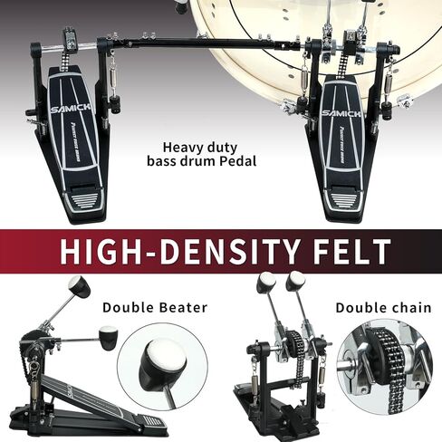 Double Bass Drum Pedals, Len and widen Bass drum pedal, Double Chain Drum Step on Hammer for Drum Set and Electronic Drums in Kuwait