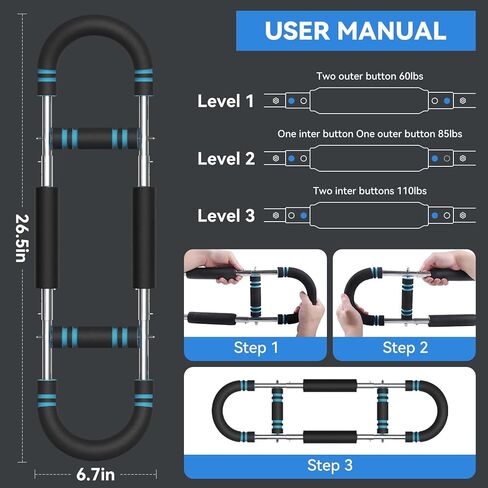 Twister Arm Trainer Adjustable 60-85-110lbs Forearm Strengthener Chest Clip Muscle Resistance Exercise Equipment for Man in Kuwait