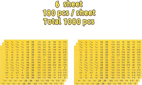 ملصقات الأدوات ، 6 ورقة (180 قطعة/ورقة) إجمالي 1080 PCS ملصقات حجم مفك البراغي مفكة مفك in Kuwait