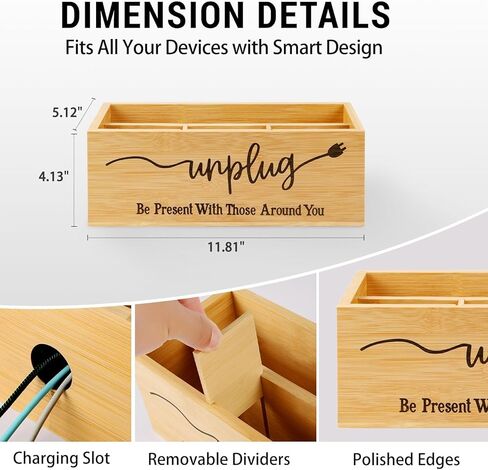 Bamboo Wood Phone Box – Unplug from Phones, Tablets, and Electronics for Study, Meetings, and Family Time, Phone Holder Organizer with Charging Holes, Farmhouse Style, Holds Up to 18 Phones-Black in Kuwait