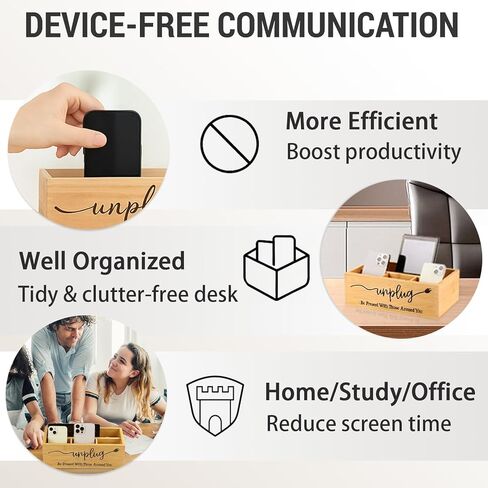 Bamboo Wood Phone Box – Unplug from Phones, Tablets, and Electronics for Study, Meetings, and Family Time, Phone Holder Organizer with Charging Holes, Farmhouse Style, Holds Up to 18 Phones-Black in Kuwait