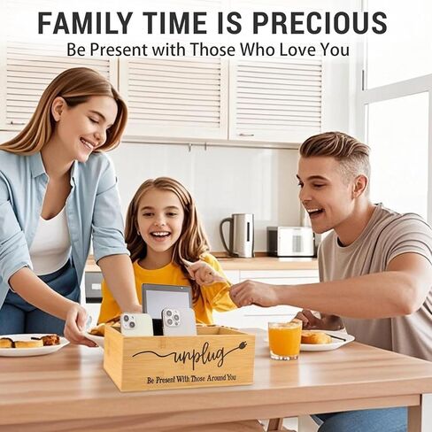 Bamboo Wood Phone Box – Unplug from Phones, Tablets, and Electronics for Study, Meetings, and Family Time, Phone Holder Organizer with Charging Holes, Farmhouse Style, Holds Up to 18 Phones-Black in Kuwait