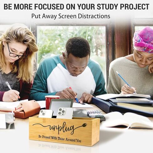 Bamboo Wood Phone Box – Unplug from Phones, Tablets, and Electronics for Study, Meetings, and Family Time, Phone Holder Organizer with Charging Holes, Farmhouse Style, Holds Up to 18 Phones-Black in Kuwait