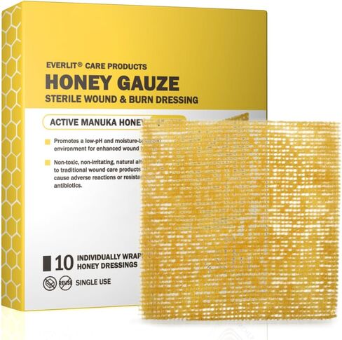 مانوكا عسل الملابس | منصات معقمة غير ملصقات مع عسل طبي غير مغرور | الشفاء المتقدم للحرق ، الجرح المزمن ، مواقع المانحين ، والضغط والقرحة السكري (4 "الشاش) in Kuwait