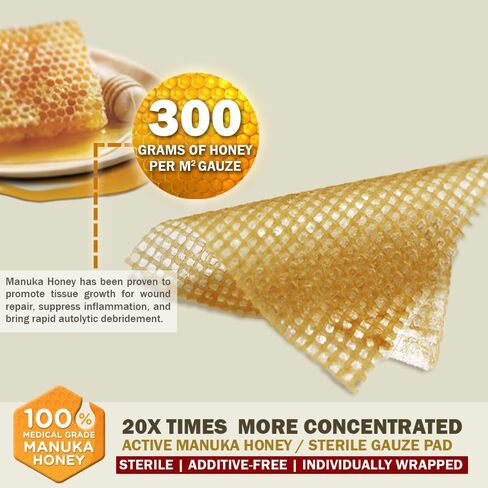 مانوكا عسل الملابس | منصات معقمة غير ملصقات مع عسل طبي غير مغرور | الشفاء المتقدم للحرق ، الجرح المزمن ، مواقع المانحين ، والضغط والقرحة السكري (4 "الشاش) in Kuwait