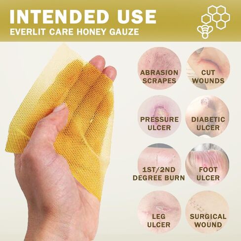 مانوكا عسل الملابس | منصات معقمة غير ملصقات مع عسل طبي غير مغرور | الشفاء المتقدم للحرق ، الجرح المزمن ، مواقع المانحين ، والضغط والقرحة السكري (4 "الشاش) in Kuwait