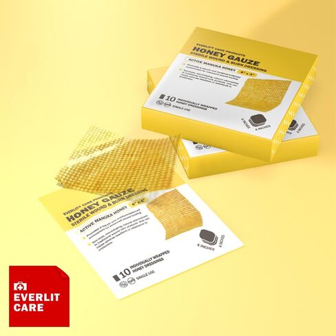 مانوكا عسل الملابس | منصات معقمة غير ملصقات مع عسل طبي غير مغرور | الشفاء المتقدم للحرق ، الجرح المزمن ، مواقع المانحين ، والضغط والقرحة السكري (4 "الشاش) in Kuwait