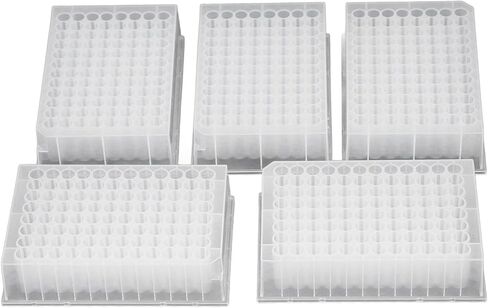 5 Pack Polypropylene Deep Well Storage Plate, Plastic 32mm Height 96 Round Holes Laboratory Deep Well Plate, 96 Well Culture Plate Laboratory Supplies for Scientific Experiments in Saudi Arabia