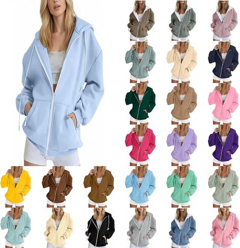 Womens Zip Up Hoodies Lightweight Oversized Fall Fashion Long Sleeve Hooded Sweatshirt Y2K Jacket 2025 Winter Clothes in Saudi Arabia