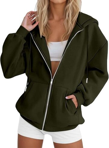 Womens Zip Up Hoodies Lightweight Oversized Fall Fashion Long Sleeve Hooded Sweatshirt Y2K Jacket 2025 Winter Clothes in Saudi Arabia