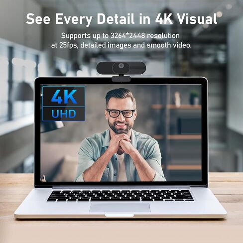 4K Webcam with 2 Microphone, Wide Angle PC Cameras with Mirror & Flip Funtion, Remote, Precise Focus, Privacy Cover, Tripod, Great for Computer, Zoom, OBS, Teams, Laptop, Personal Video Calling in Saudi Arabia