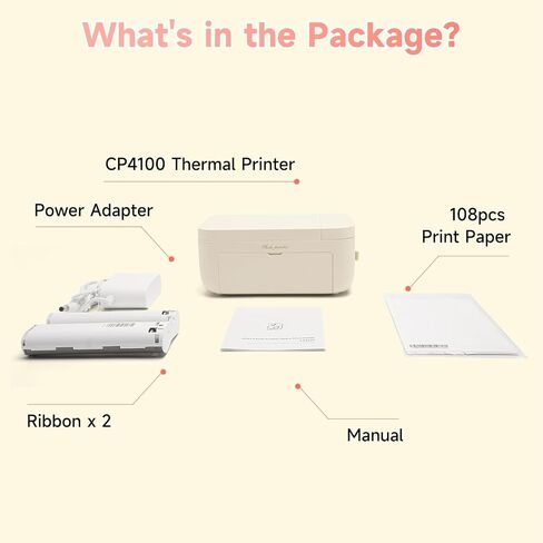 HPRT CP4100 4x6 Photo Photo Printer -طابعة صورة الهاتف المحفزة + 20 ورقة ، الهاتف المحمول ، Wi -Fi ، تسامي الصبغة الممتازة (300 نقطة في البوصة) للمطبوعات المنزلية المؤيدة للجودة -تطبيق التحرير الإبداعي in Kuwait