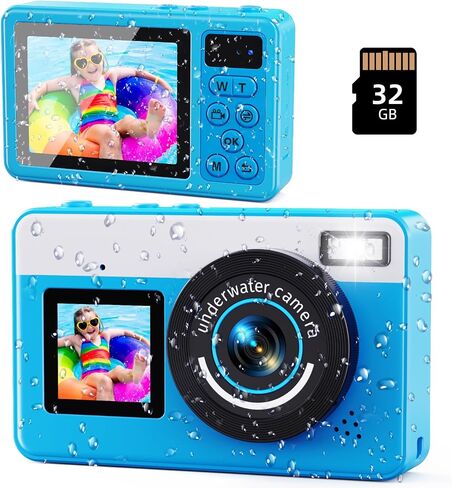 Underwater Digital Camera - MaxMango 10 FT Waterproof Floating Camera with 32GB Card, Dual Screen Selfie Camera for Snorkeling, Swimming, Skiing, 18X Autofocus Compact Point and Shoot Digital in Saudi Arabia