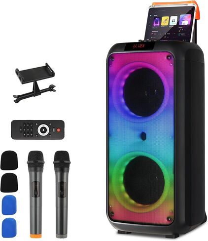 Ktaxon Karaoke Machine with 2 Wireless Microphones, Portable Outdoor & Indoor Bluetooth Speaker with Multi Light Modes, 12" Speakers for Party, Home, Game, DJ, Adults in Saudi Arabia
