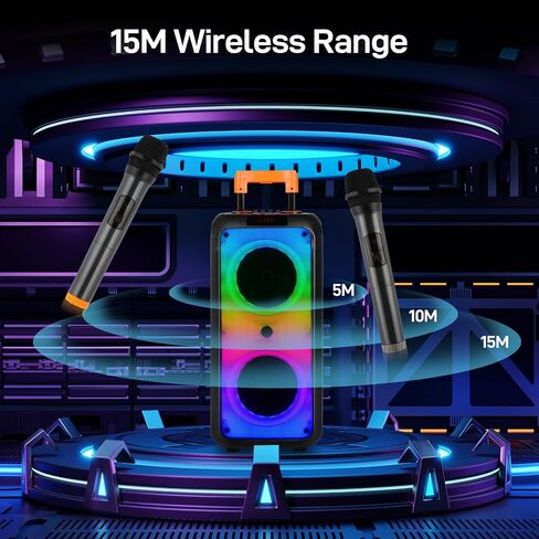 Ktaxon Karaoke Machine with 2 Wireless Microphones, Portable Outdoor & Indoor Bluetooth Speaker with Multi Light Modes, 12" Speakers for Party, Home, Game, DJ, Adults in Saudi Arabia