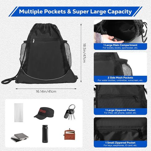 MoKo Drawstring Basketball Backpack, Sports Gym Bag Soccer Backpack with Two Water Bottle Holder, Foldable Mesh Ball Bag Portable Basketball Bag for Football Volleyball Baseball Yoga, Black in Saudi Arabia