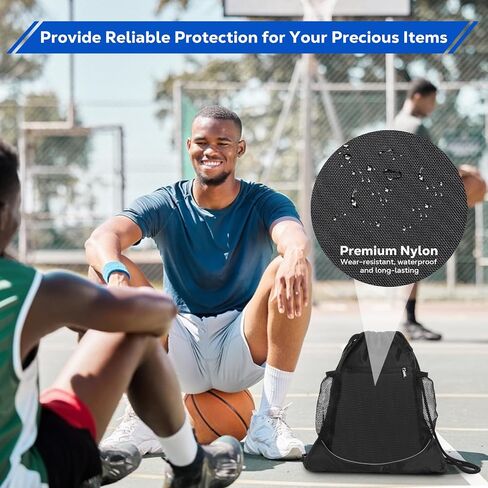 MoKo Drawstring Basketball Backpack, Sports Gym Bag Soccer Backpack with Two Water Bottle Holder, Foldable Mesh Ball Bag Portable Basketball Bag for Football Volleyball Baseball Yoga, Black in Saudi Arabia