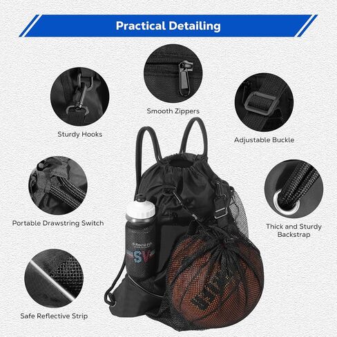 MoKo Drawstring Basketball Backpack, Sports Gym Bag Soccer Backpack with Two Water Bottle Holder, Foldable Mesh Ball Bag Portable Basketball Bag for Football Volleyball Baseball Yoga, Black in Saudi Arabia