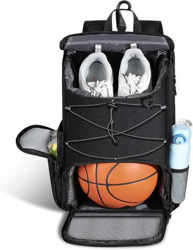 MoKo Basketball Bag, Basketball Backpack with Breathable Shoe Bag, Backpack with Multiple Pockets, Hidden Fence Hook & Charging Port for Ball Sport Lovers, Black in Saudi Arabia
