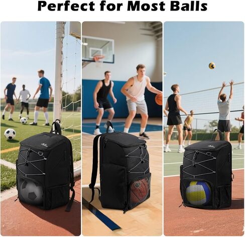 MoKo Basketball Bag, Basketball Backpack with Breathable Shoe Bag, Backpack with Multiple Pockets, Hidden Fence Hook & Charging Port for Ball Sport Lovers, Black in Saudi Arabia