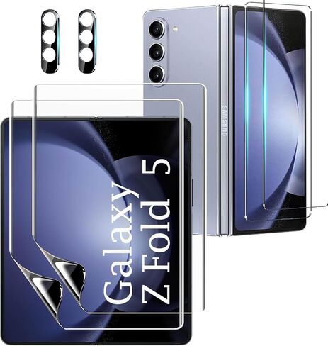 [2Set 6PCS Screen Protector Compatible with Galaxy Z Flip 5 5G, 2 Front TPU Film + 2 Back Tempered Glass + 2 Camera Lens Protectors, High Clarity, Bubble Free in Saudi Arabia