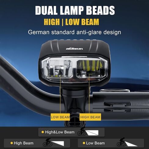 Bike Lights for Night Riding - Aidisun Front Bicycle Light with High/Low Beam 1000 Lumens LED Bike Headlight Rechargeable, Lightweight, Max 12 Hours Battery Life, IP65 Waterproof, 2 Mounting Options in Saudi Arabia