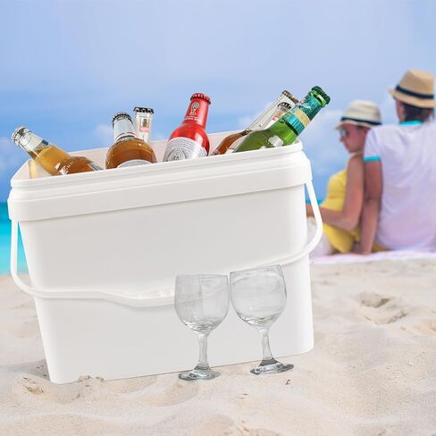 دلو مربع بلاستيكي 5 جالون مع غطاء لتخزين الطعام ، مجموعة من 4 دلو من طراز أبيض مستطيل مع مقبض in Kuwait