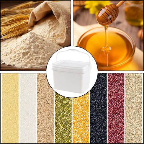 دلو مربع بلاستيكي 5 جالون مع غطاء لتخزين الطعام ، مجموعة من 4 دلو من طراز أبيض مستطيل مع مقبض in Kuwait