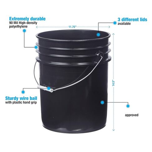 Hudson Exchange 5 Gallon (3 Pack) Bucket with Easy Peel Lid, Food Grade BPA Free HDPE, Black in Kuwait