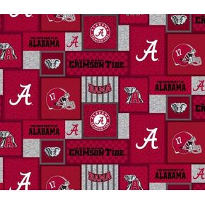 SYKEL ENTERPRISES University of Alabama Fleece Blanket Fabric-Alabama Crimson Tide Fleece Fabric with New Patch PATTTERN-Sold by The Yard in Saudi Arabia