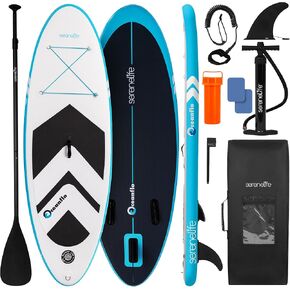 SereneLife 7'9" Kids Inflatable Stand Up Paddle Board - SUP for Youth with Single-Action Pump, Adjustable Paddle & Backpack - 30" Wide Stable Design with Non-Slip EVA Deck Pad, Ages 5+, 200lb Capacity in Kuwait